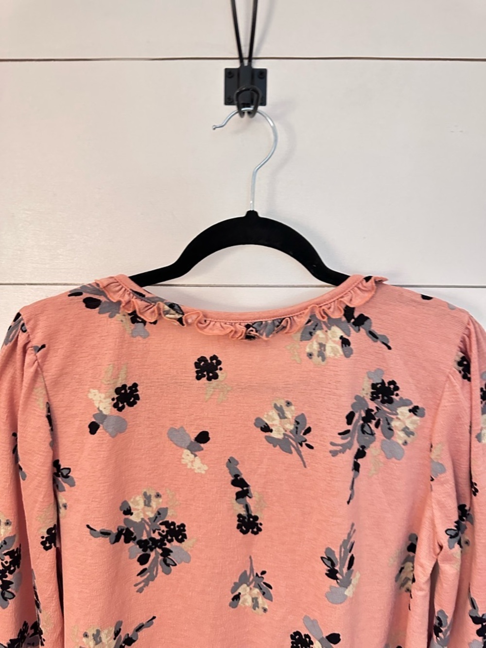 MELLODAY M peach floral ruffle V neck long sleeve blouse cottagecore shabby chic - Picture 8 of 12